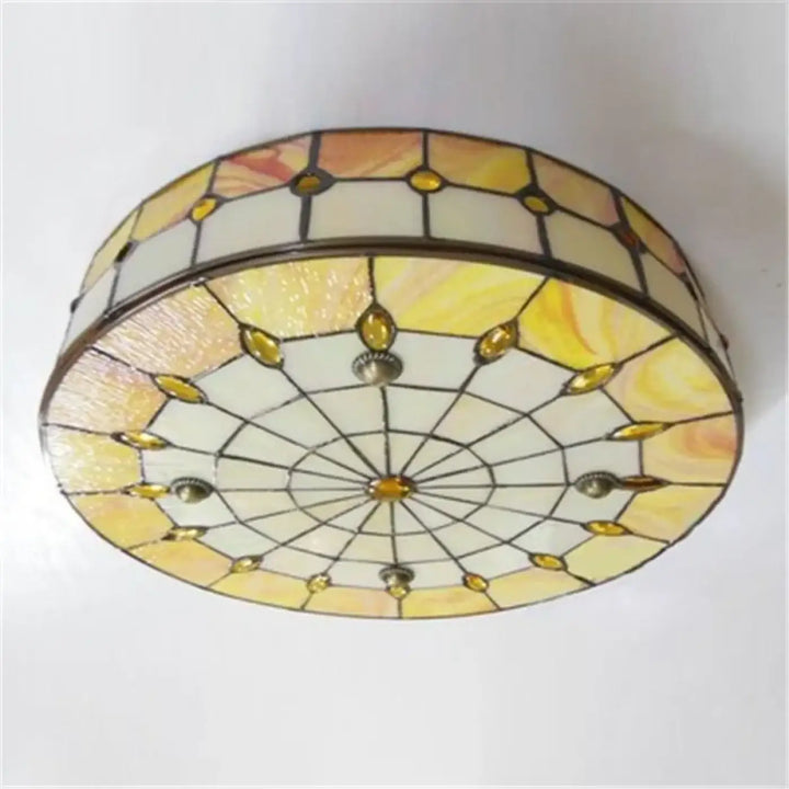 Plafonnier vintage en verre vitrail art déco raffiné