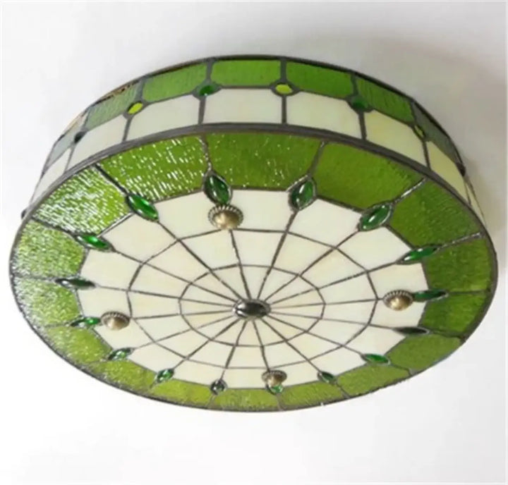 Plafonnier vintage en verre vitrail art déco raffiné