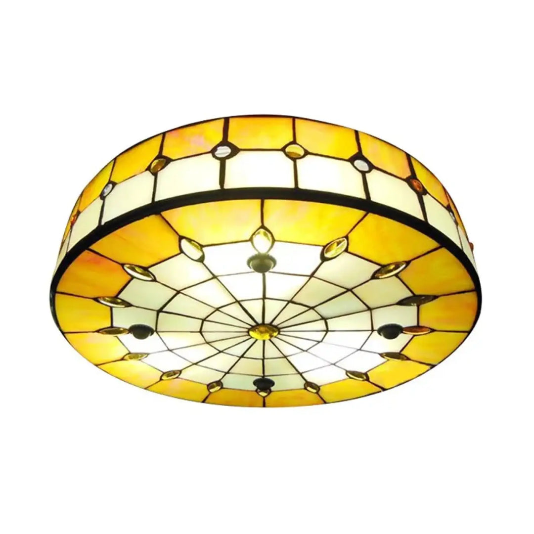 Plafonnier vintage en verre vitrail art déco raffiné