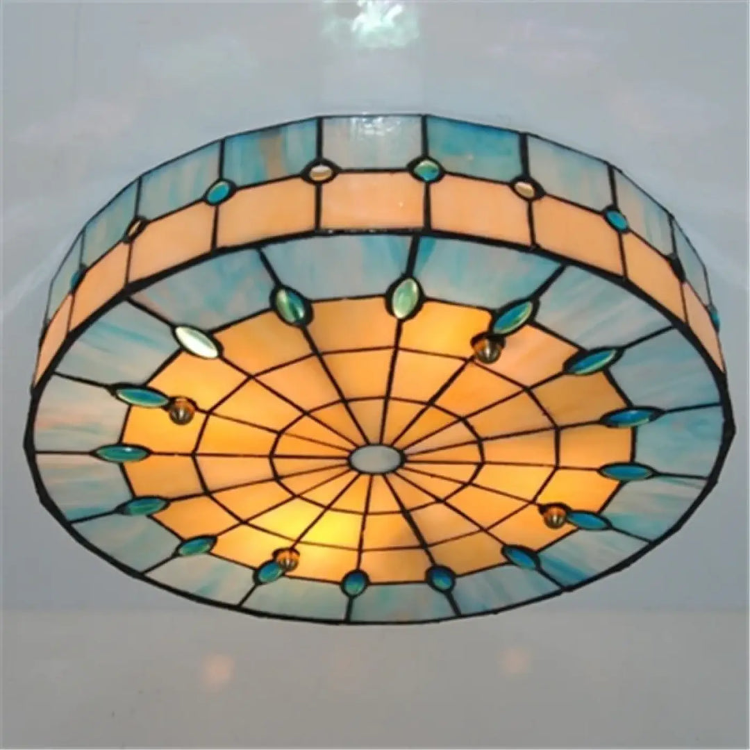 Plafonnier vintage en verre vitrail art déco raffiné
