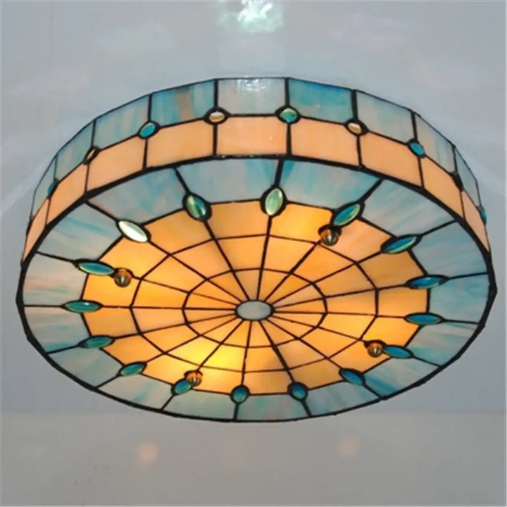 Plafonnier vintage en verre vitrail art déco raffiné