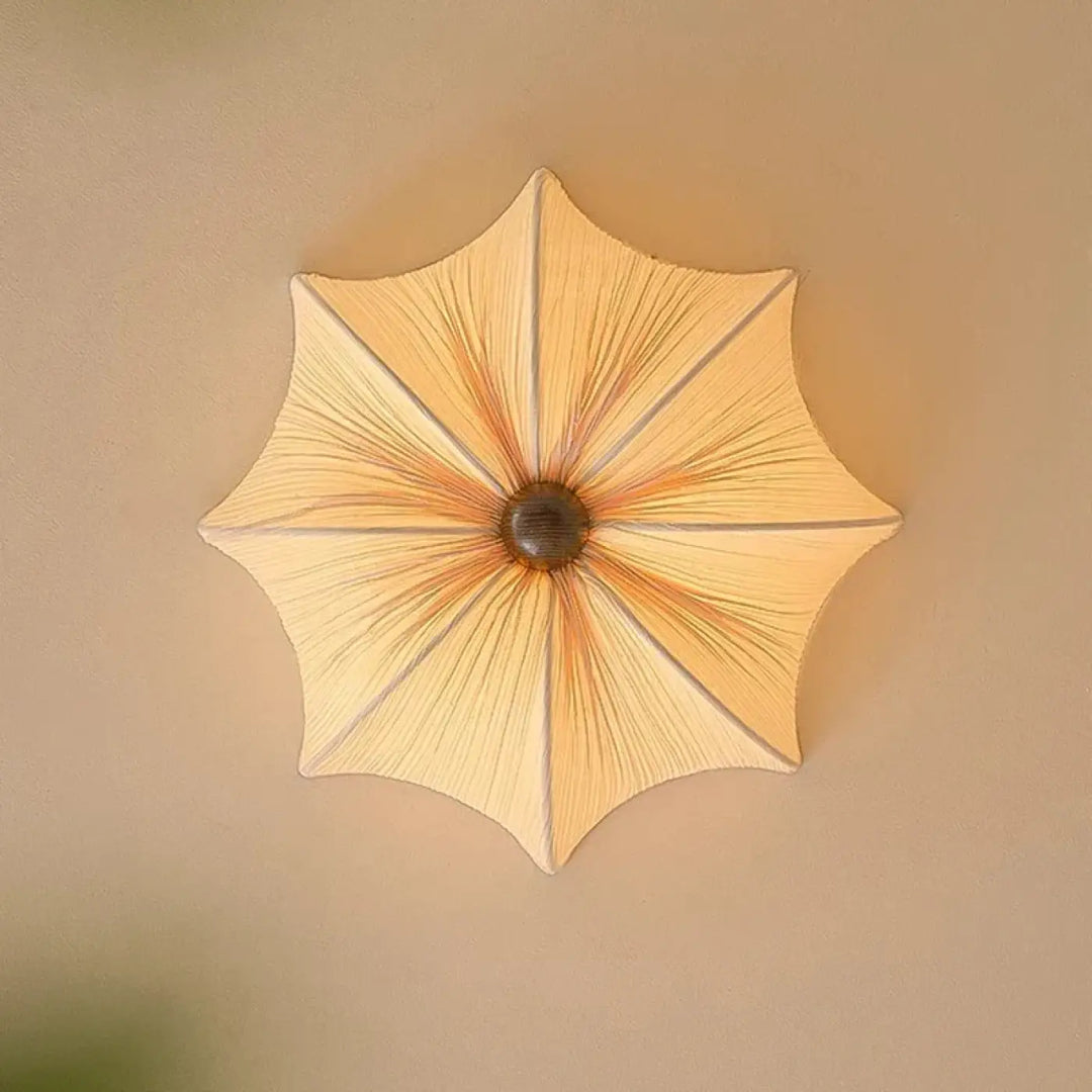 Plafonnier Tissu Plissé Beige Design Élégant Forme Fleur