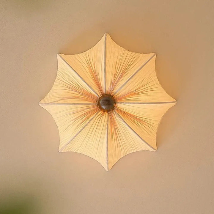 Plafonnier Tissu Plissé Beige Design Élégant Forme Fleur