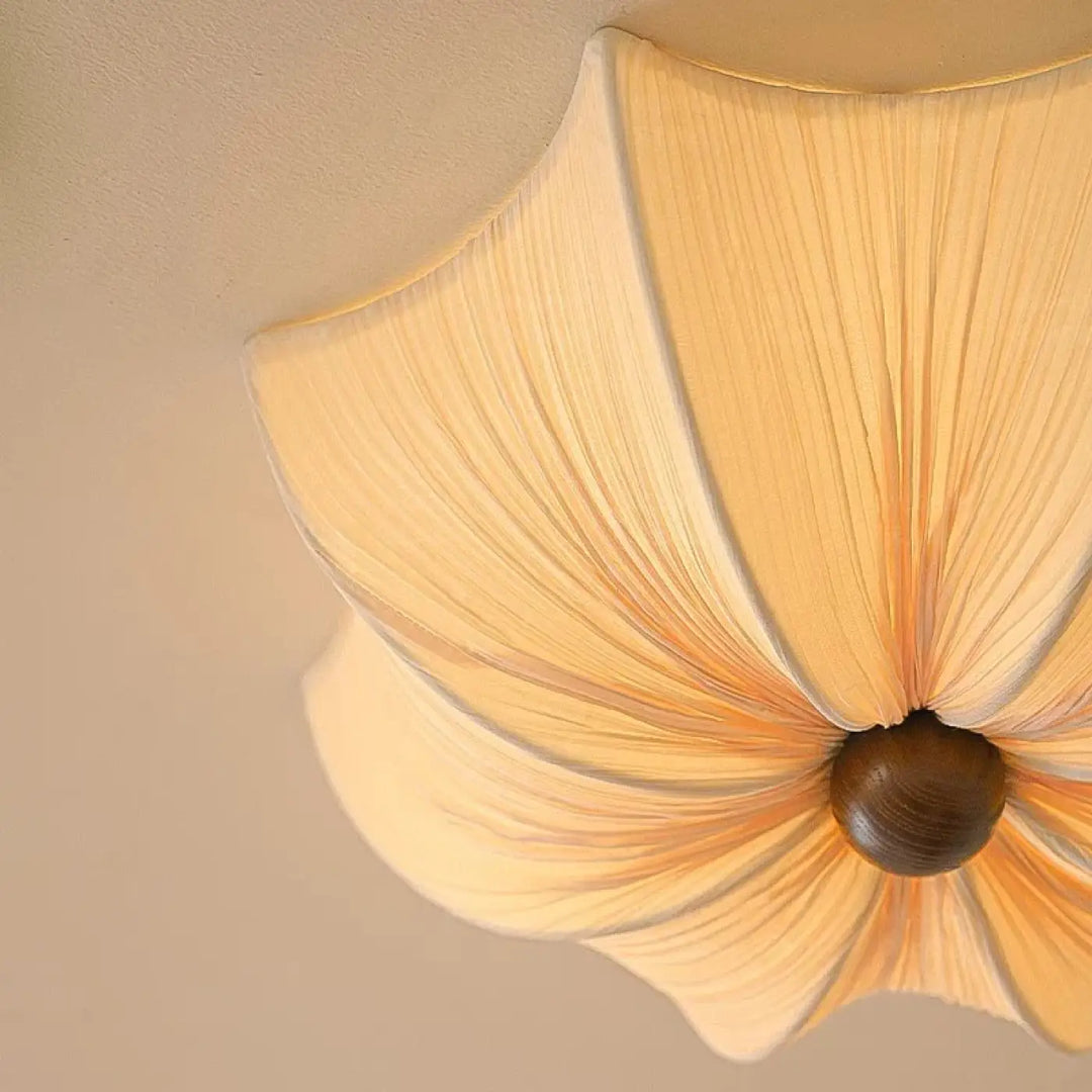 Plafonnier Tissu Plissé Beige Design Élégant Forme Fleur