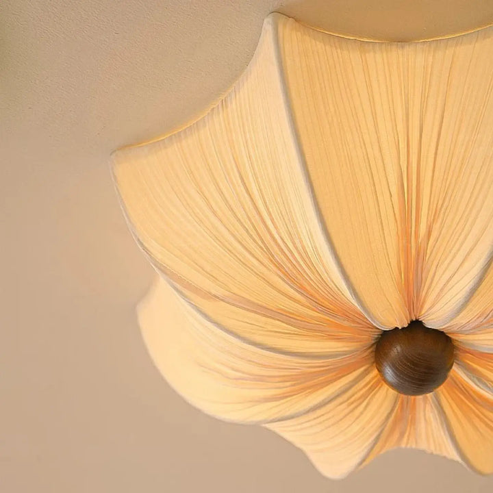 Plafonnier Tissu Plissé Beige Design Élégant Forme Fleur