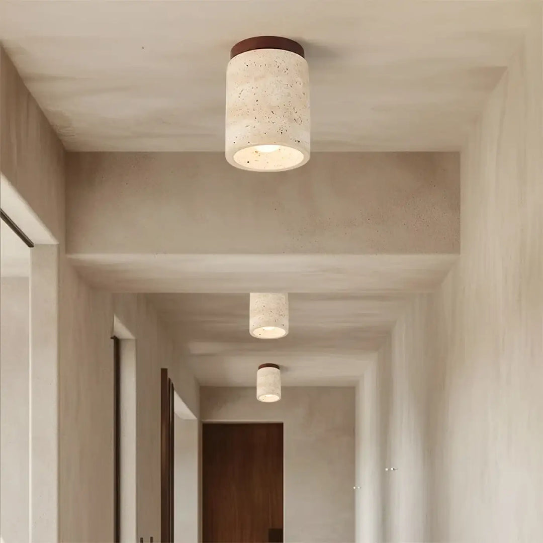 Plafonnier en travertin avec finition en bois design élégant