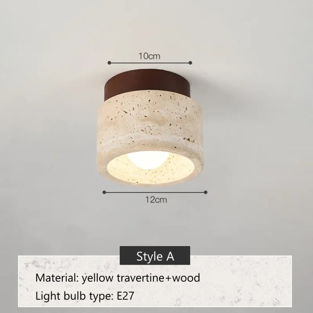 Plafonnier en travertin avec finition en bois design élégant