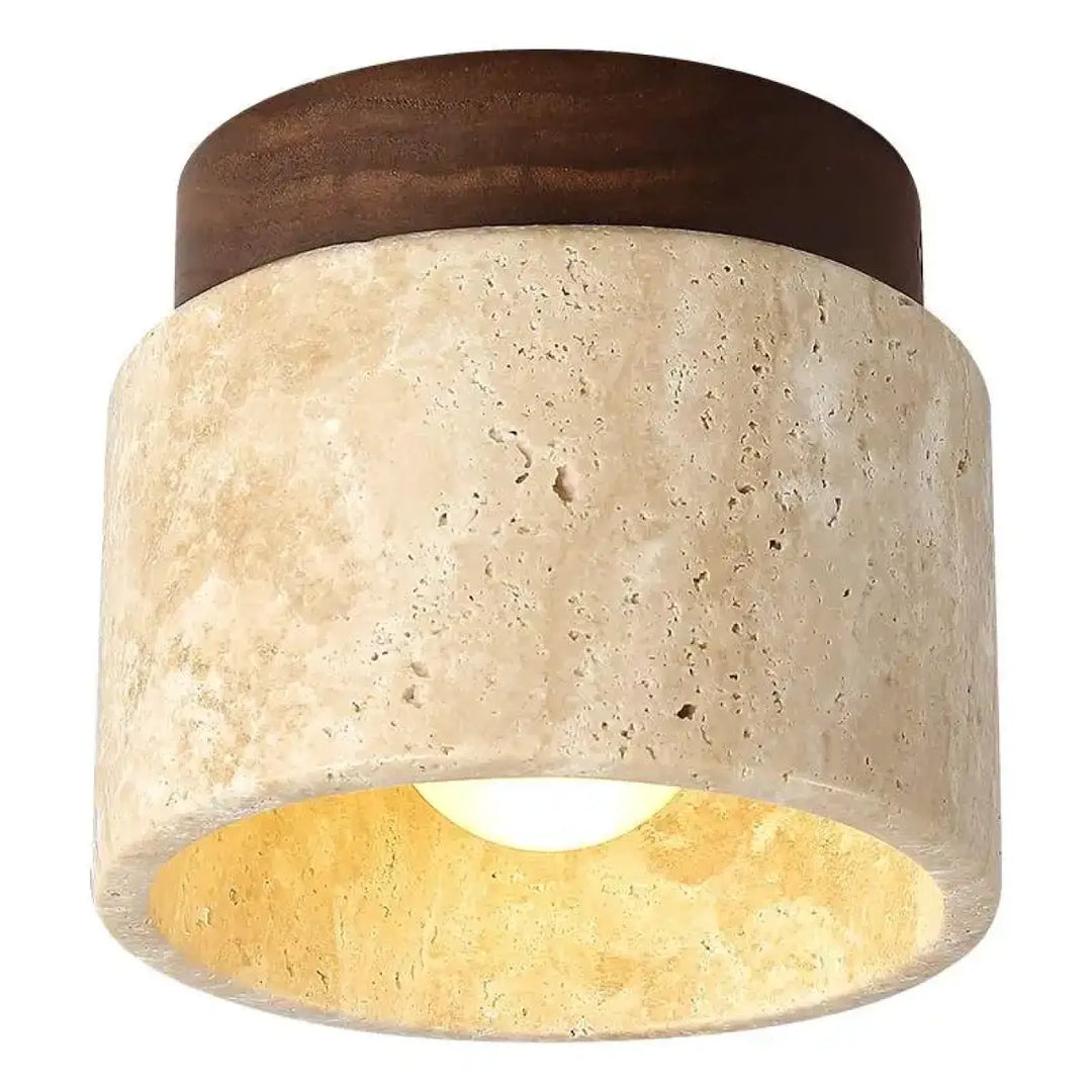 Plafonnier en travertin avec finition en bois design élégant
