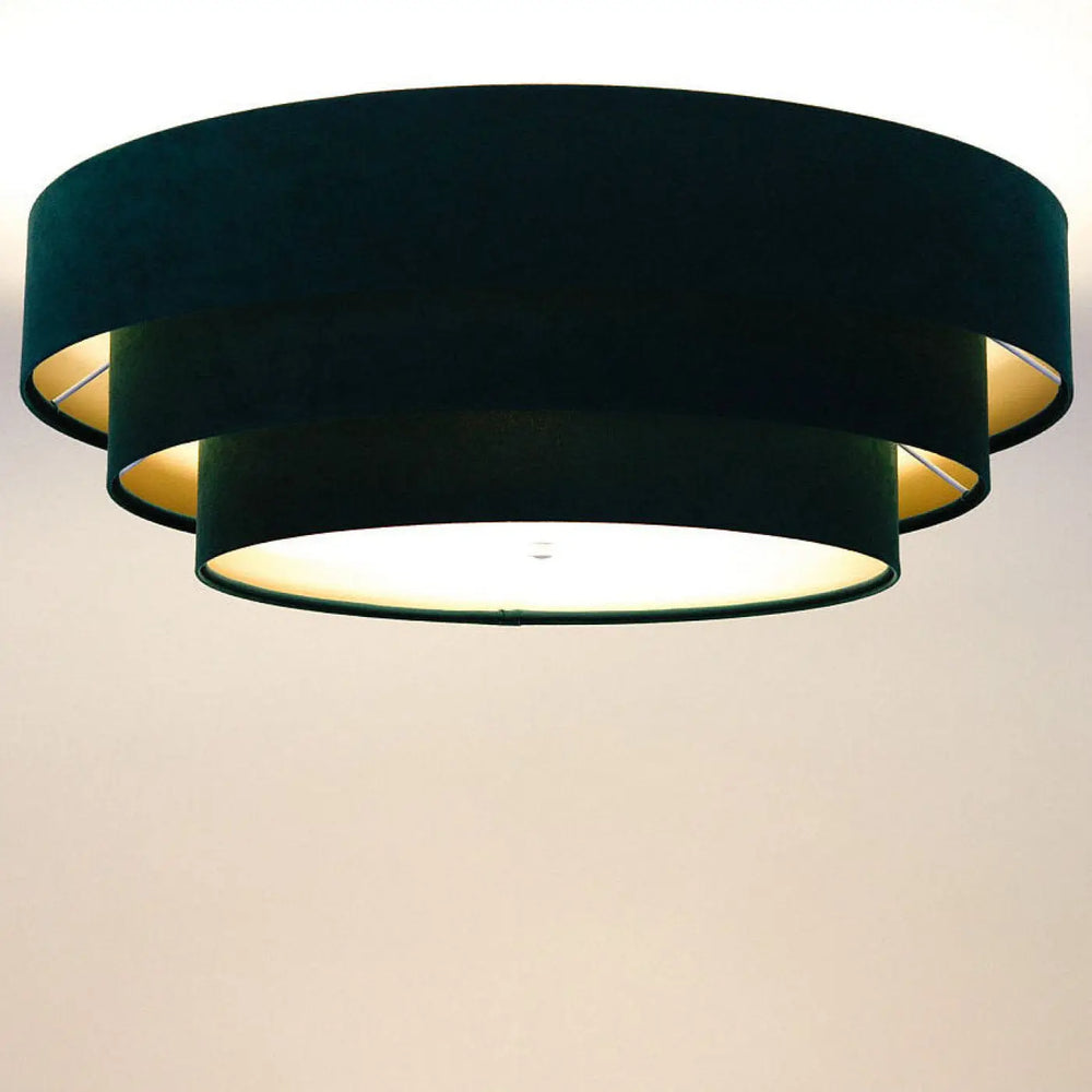 Lumière plafonnier triniti veloursstof vert avec finition dorée chic et bords intérieurs dorés en velours noir