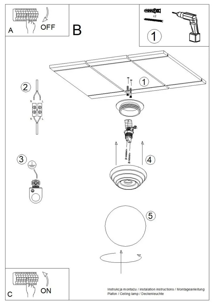 Schéma d assemblage du plafonnier zori orange ip44 avec matériel de montage illustrant ses qualités esthétiques
