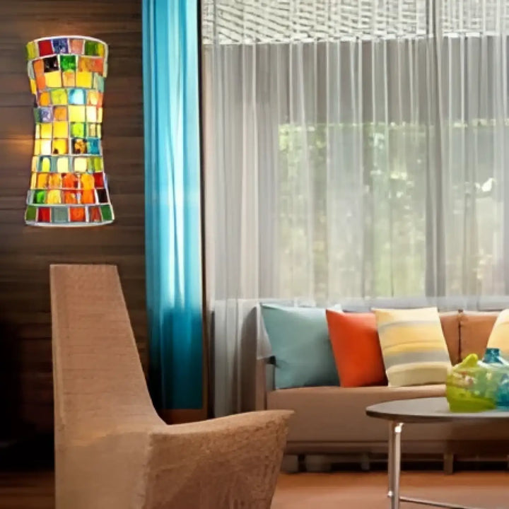 Applique murale mosaïque en verre teinté multicolore avec motif géométrique pour décoration murale élégante