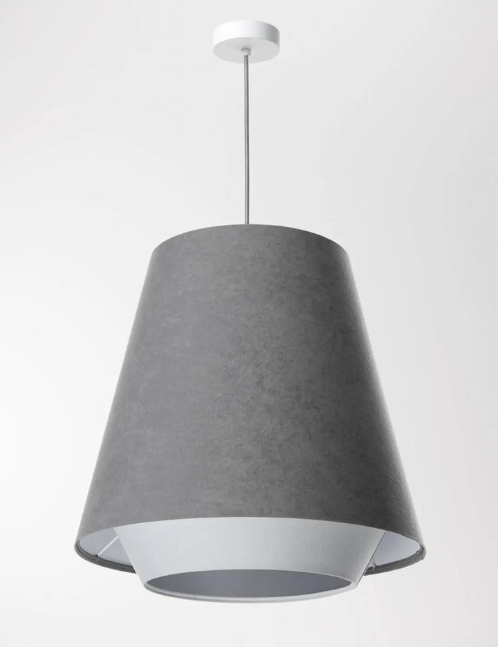 Suspension abat en tissu gris conique avec doublure blanche et fixation plafond design gris conique doplo