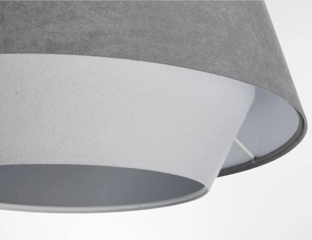Suspension abat doplo gris conique design avec abat-jour texturé gris et doublure intérieure blanche propre