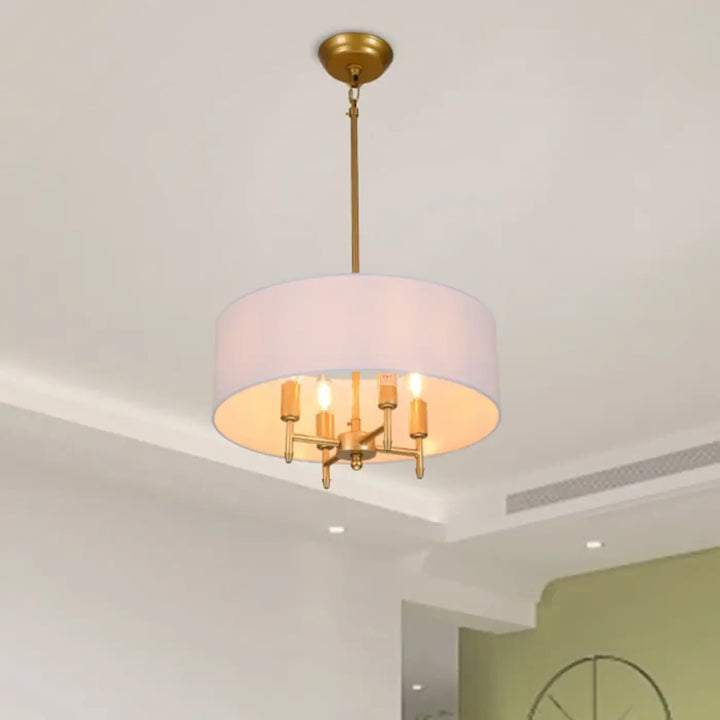 Suspension Abat Jour Tissu Moderne Rond Blanc Noir Doré Élégant