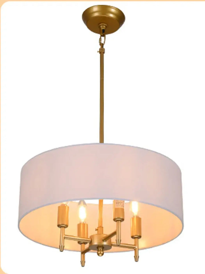 Suspension Abat Jour Tissu Moderne Rond Blanc Noir Doré Élégant