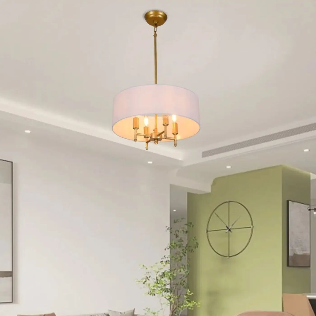 Suspension Abat Jour Tissu Moderne Rond Blanc Noir Doré Élégant