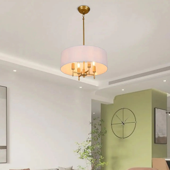 Suspension Abat Jour Tissu Moderne Rond Blanc Noir Doré Élégant