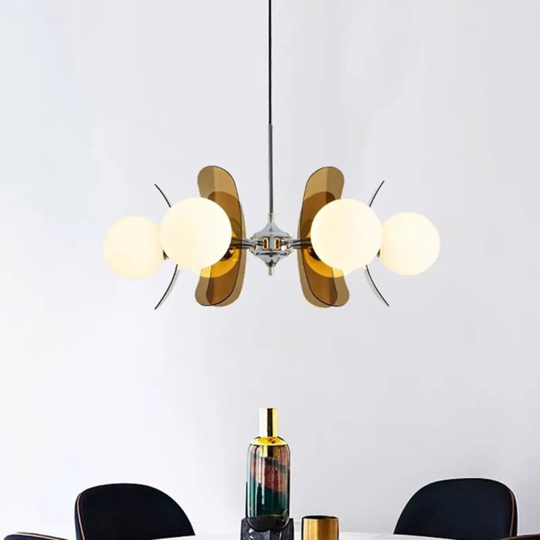 Suspension acrylique design sculptural et verre style raffiné