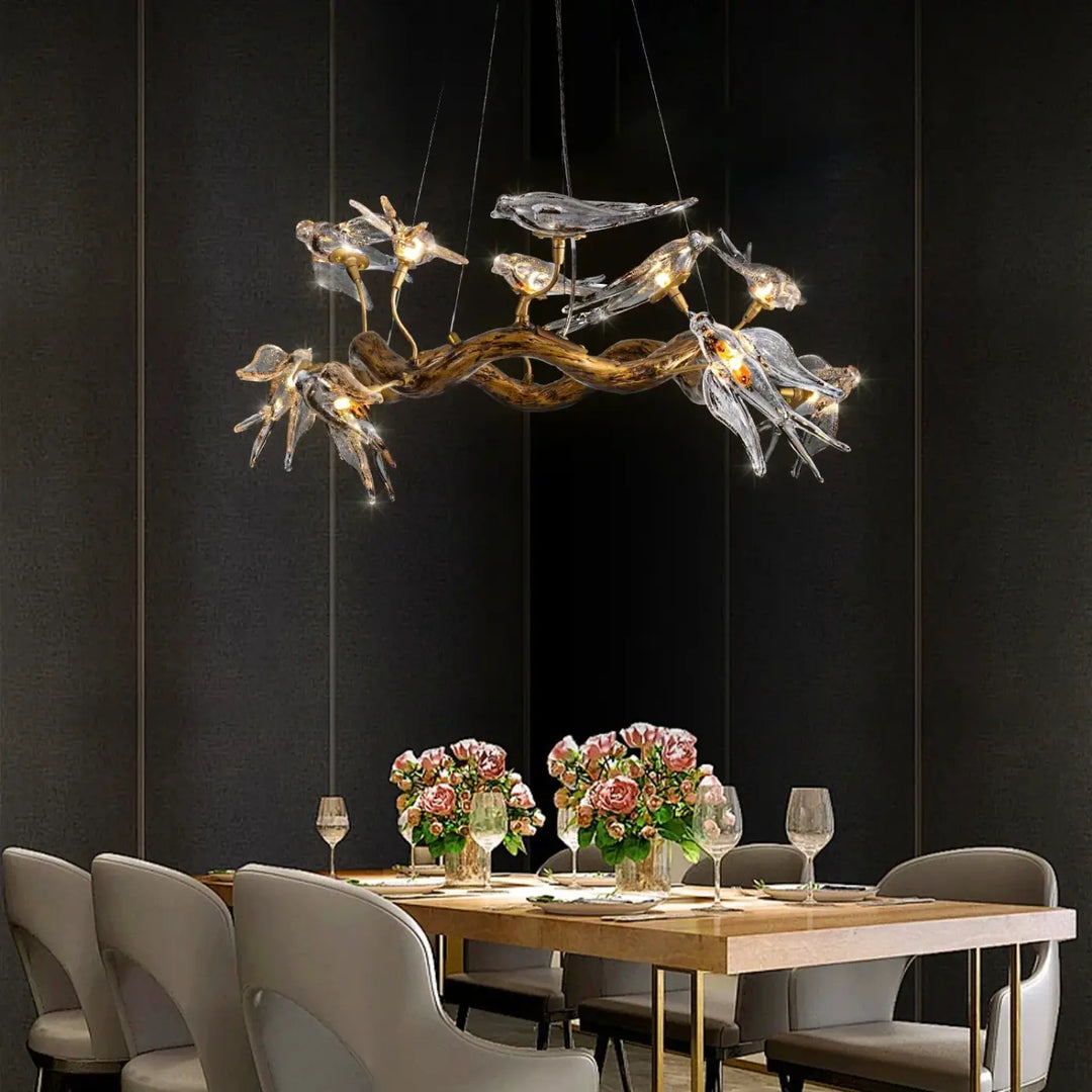 Suspension artistique et oiseaux éclairés style luxe élégant