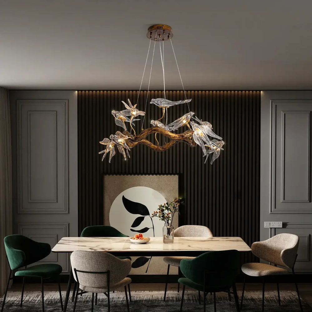 Suspension artistique et oiseaux éclairés style luxe élégant