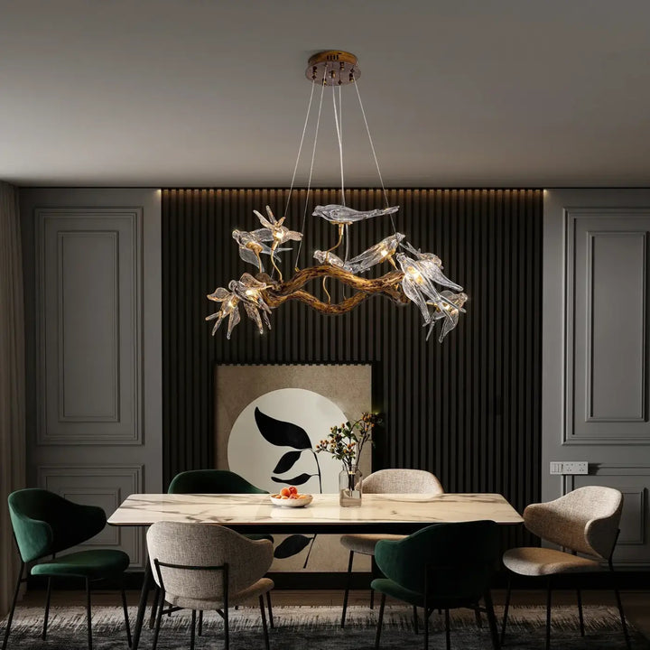 Suspension artistique et oiseaux éclairés style luxe élégant