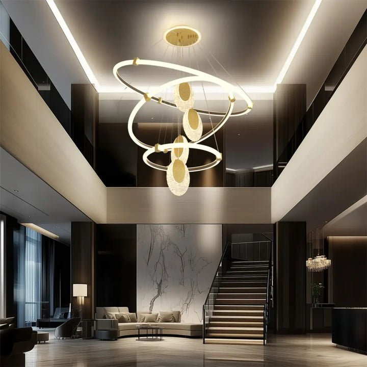 LUVODI 3-Layers LED Ceiling Lighting Fixture Art Decor Acrylic Water-drop Chandelier Pendant Lamp with 3 Color Lights