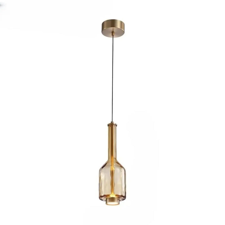 Suspension luminaire slira avec verre soufflé ambre et métal doré pour un éclairage moderne et élégant