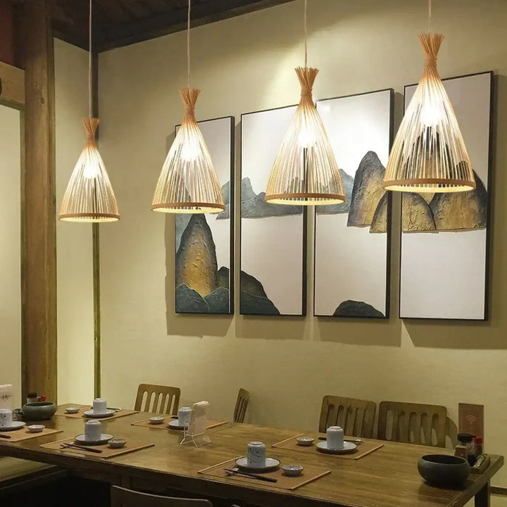 Suspension Bambou Naturel Design Zen Forme Conique Élégante