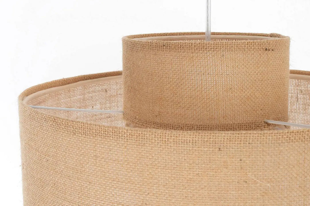 Suspension luminaire twin beige avec abat-jour en toile de jute naturelle beige double à finition texturée
