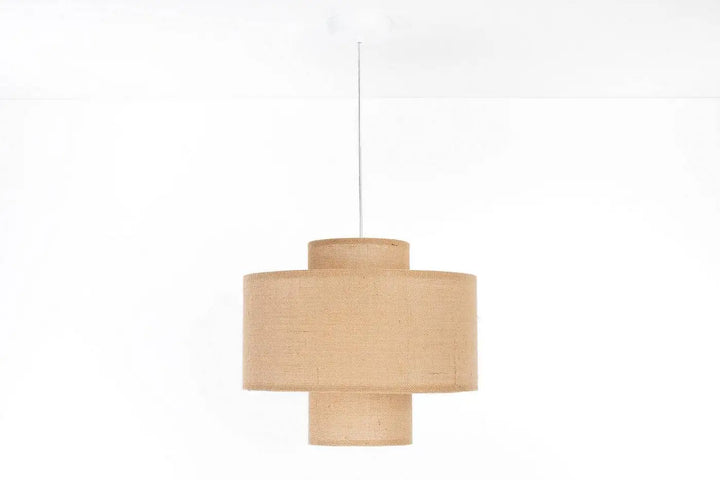 Suspension beige double en textile tissé avec design cylindrique à étages pour luminaire décoratif intérieur