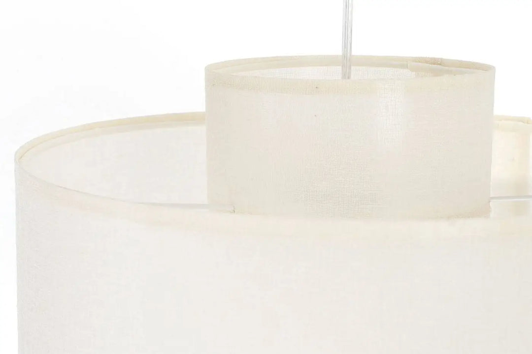 Suspension blanche crème avec abat-jour cylindrique en tissu texturé subtilement blanc crème