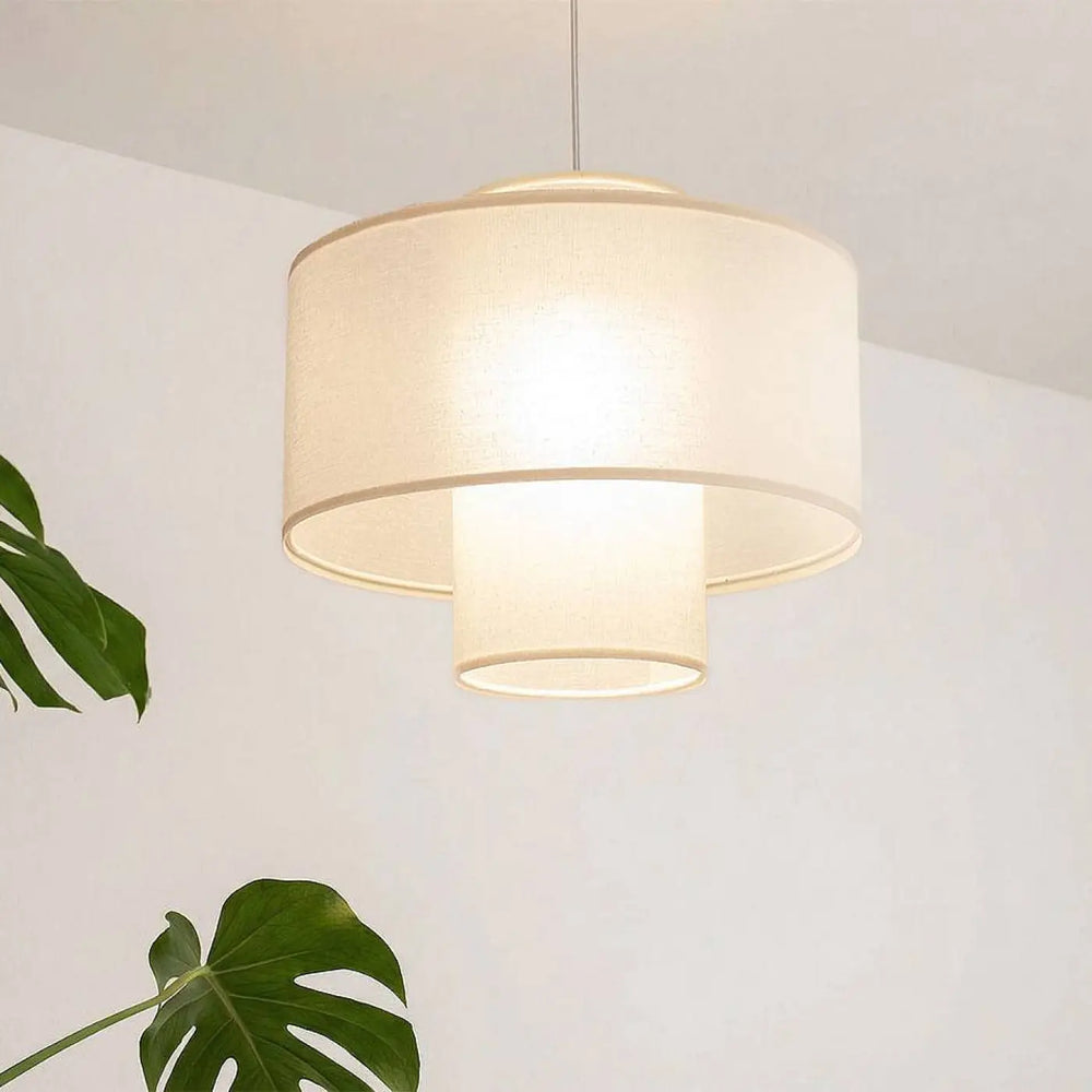 Suspension luminaire twin blanche crème avec abat-jour en tissu doux et design cylindrique à double étage