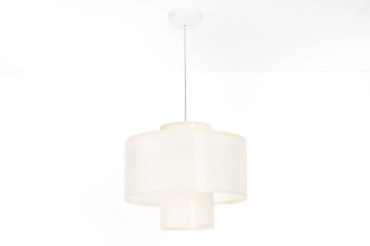 Suspension blanche crème à plusieurs niveaux avec abat-jours en tissu translucide pour un éclairage moderne
