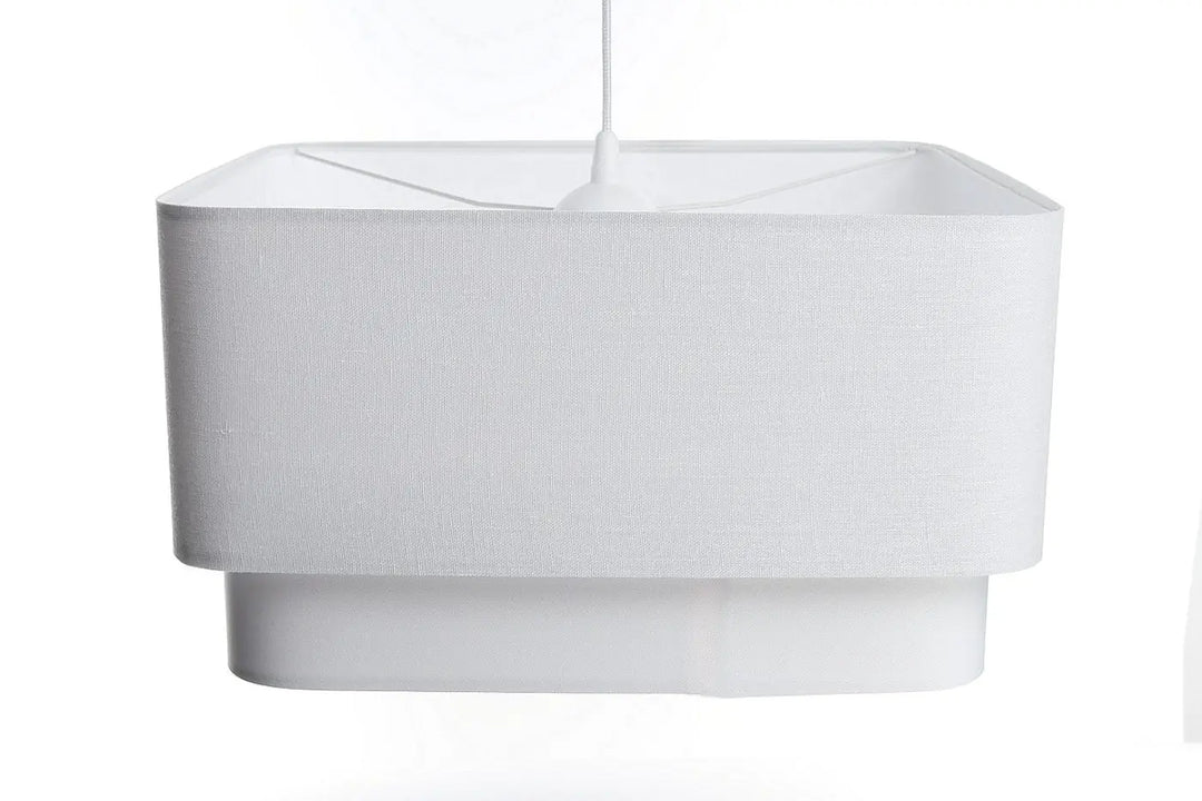 Suspension blanche design kwadro duo avec abat-jour en tissu texturé blanc et design moderne minimaliste