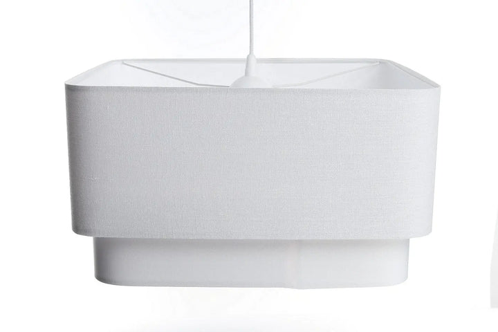 Suspension blanche design kwadro duo avec abat-jour en tissu texturé blanc et design moderne minimaliste