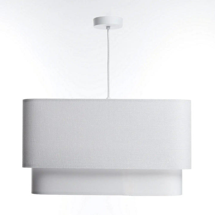Suspension blanche design kwadro duo avec abat-jour rectangulaire en tissu texturé et finition métal moderne