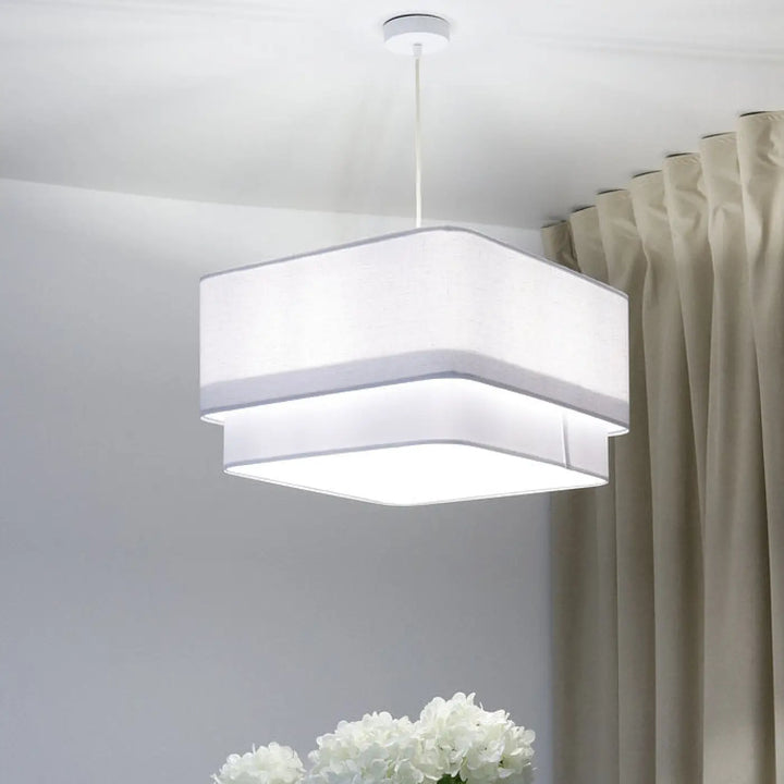 Suspension blanche design kwadro duo blanc luminaire moderne rectangulaire à éclat diffus et géométrie épurée