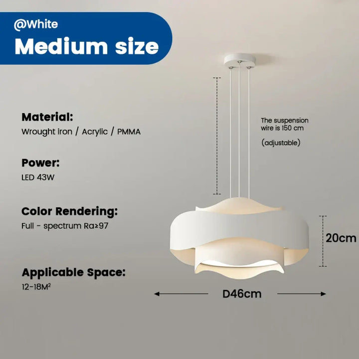 Suspension blanche design sculptural courbes ondulées déco