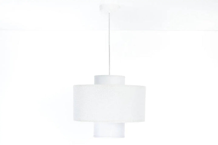 Suspension blanche double avec abat-jour en tissu texturé blanc et tige métallique élégante pour intérieur moderne