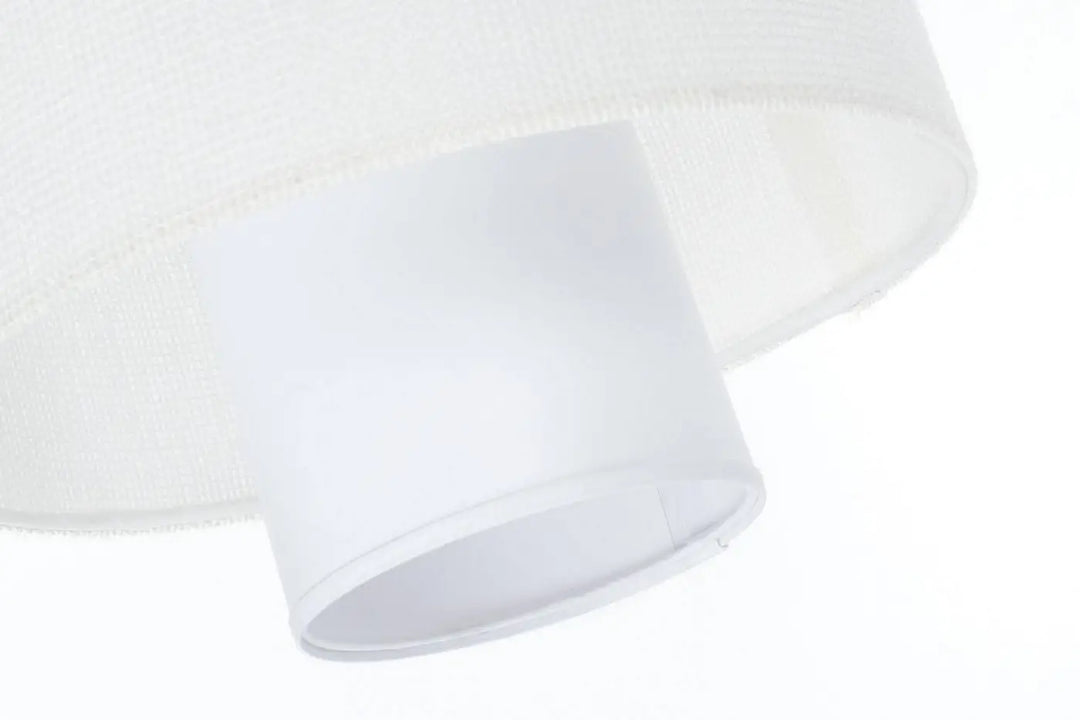 Suspension luminaire blanche double en tissu texturé légèrement translucide au design minimaliste et épuré