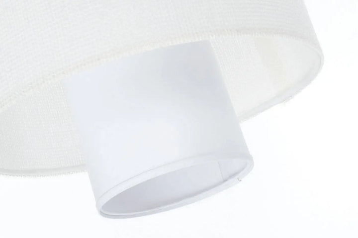Suspension luminaire blanche double en tissu texturé légèrement translucide au design minimaliste et épuré