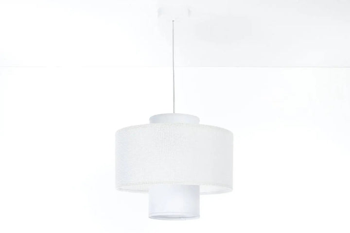 Suspension luminaire twin blanche double avec abat-jour en tissu mesh et tige métallique élégante