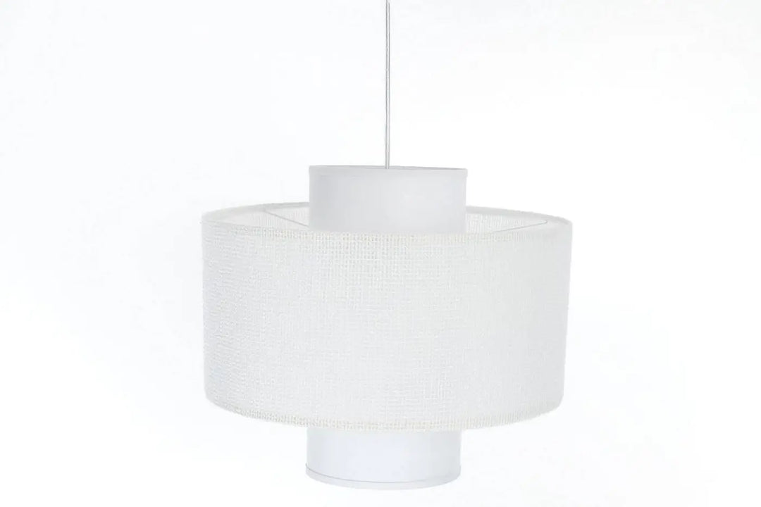 Suspension blanche double cylindrique avec abat-jour en maille texturée et accents en verre dépoli suspension luminaire twin blanc