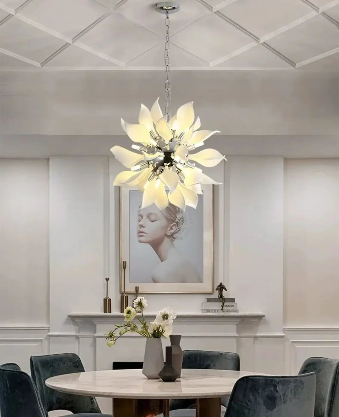 Suspension Blanche Forme Fleur Pétales Design Moderne Élégante