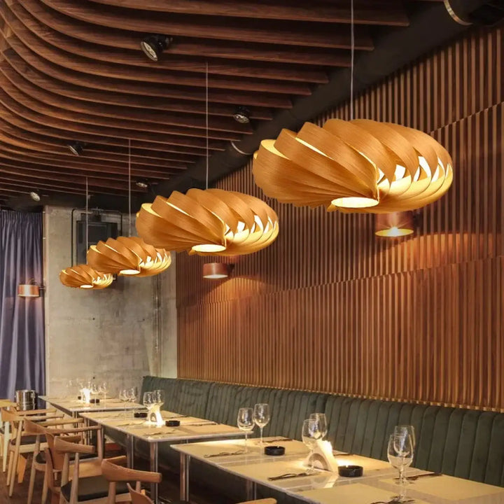 Suspension en bois design moderne à globes lumineux chic