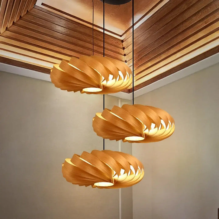 Suspension en bois design moderne à globes lumineux chic