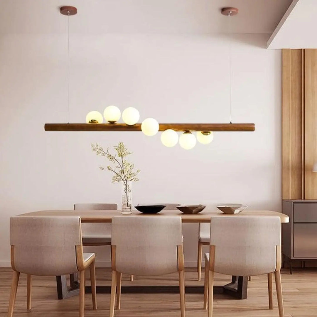 Suspension Bois Flotté Boules Lumineuses Tube Vertical