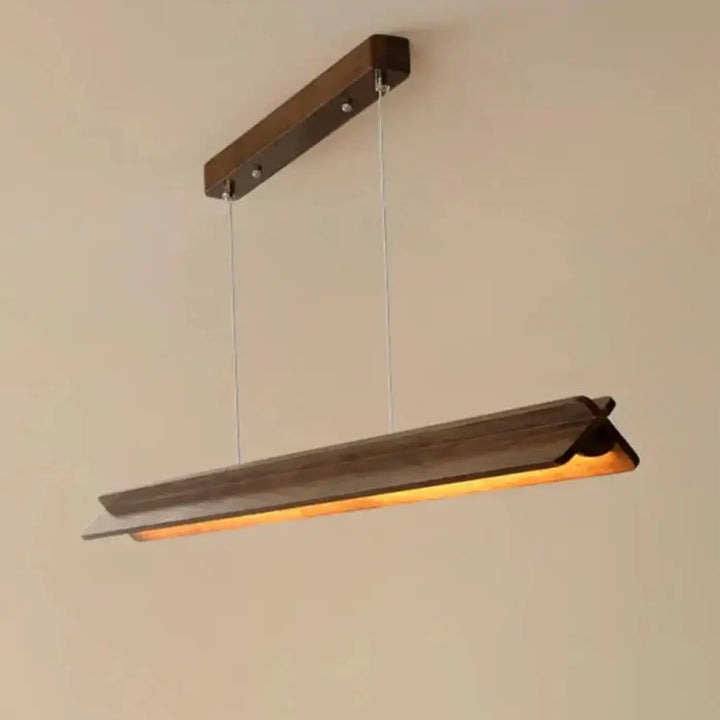 Suspension bois led moderne style linéaire bois foncé