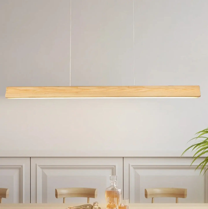 Suspension bois led moderne style linéaire bois foncé
