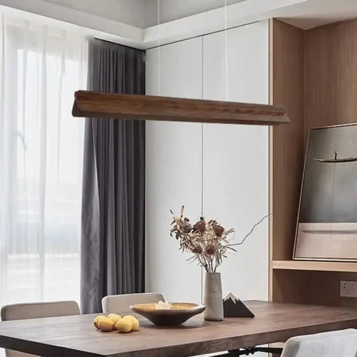Suspension bois led moderne style linéaire bois foncé